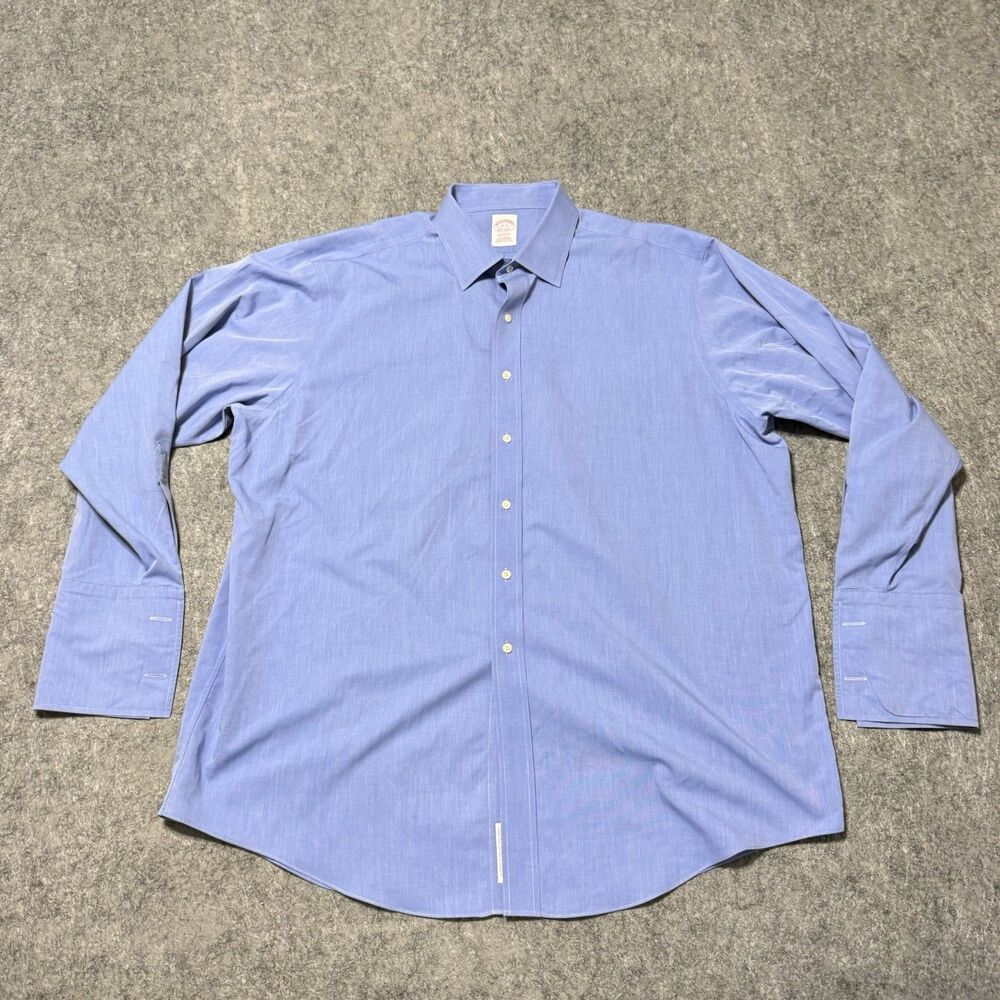 Brooks Brothers Madison Dress Shirt 18 35 Blue Non-Iron Supima Cotton